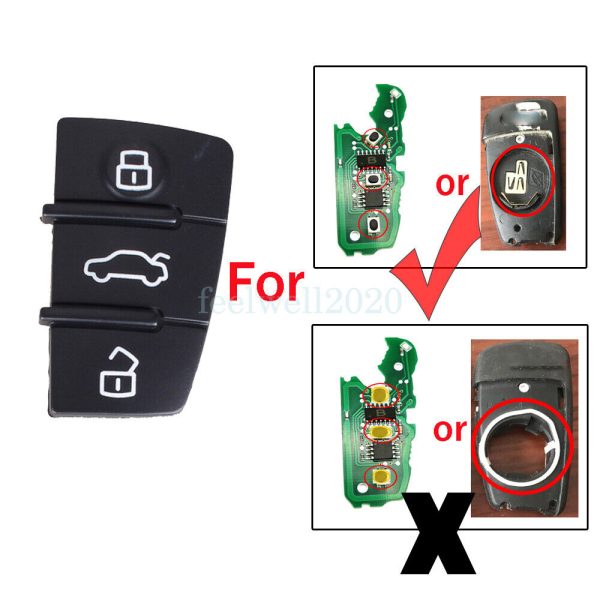 For Audi A3 A4 A6 A8 S3 S4 TT Q3 Q7 3Button Key Fob Case Shell Rubber Pad Insert - Image 2