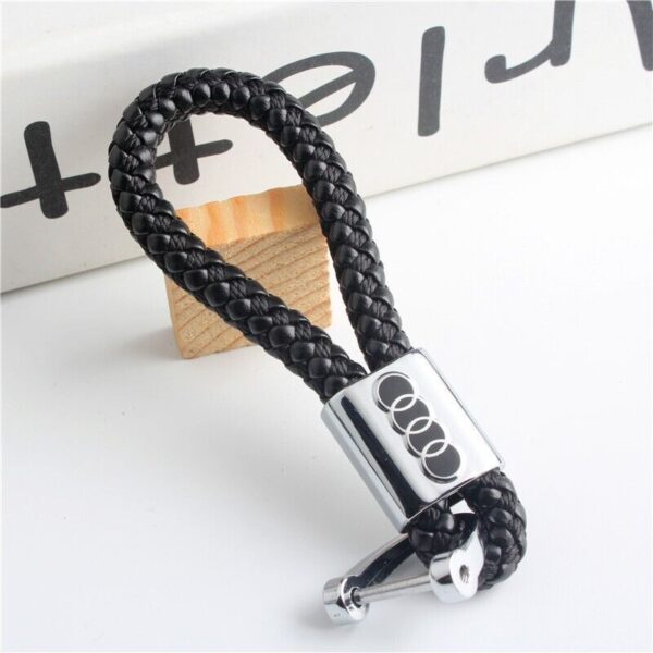 Audi Luxury Black Braided Leather Metal Keyring key Chain fob Car Logo Gift