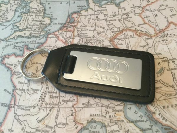 AUDI Black Real Leather Keyring CHROME A 1 2 3 4 5 6 7 8 R Q RS TT