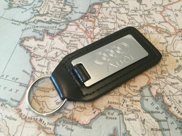 AUDI Black Real Leather Keyring CHROME A 1 2 3 4 5 6 7 8 R Q RS TT - Image 2