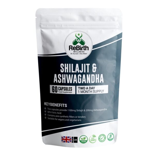 Pure Himalayan Shilajit With Ashwagandha - 60 Caps - 1300mg Serving - UK Made