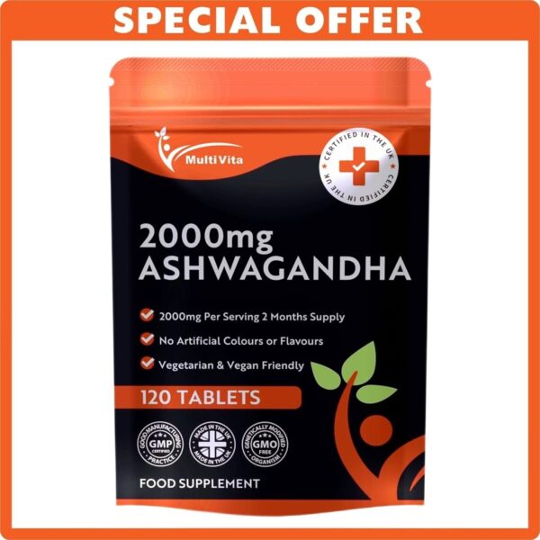 ASHWAGANDHA 2,000MG - 120 Vegan Tablets Pure Root Extract Stress Anxiety Relief