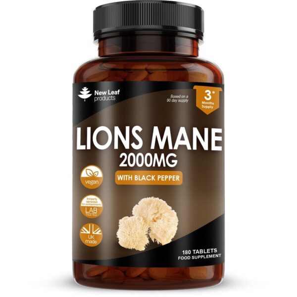 Lions Mane Extract Mushroom 2000mg - 180 High Strength Vegan Tablets