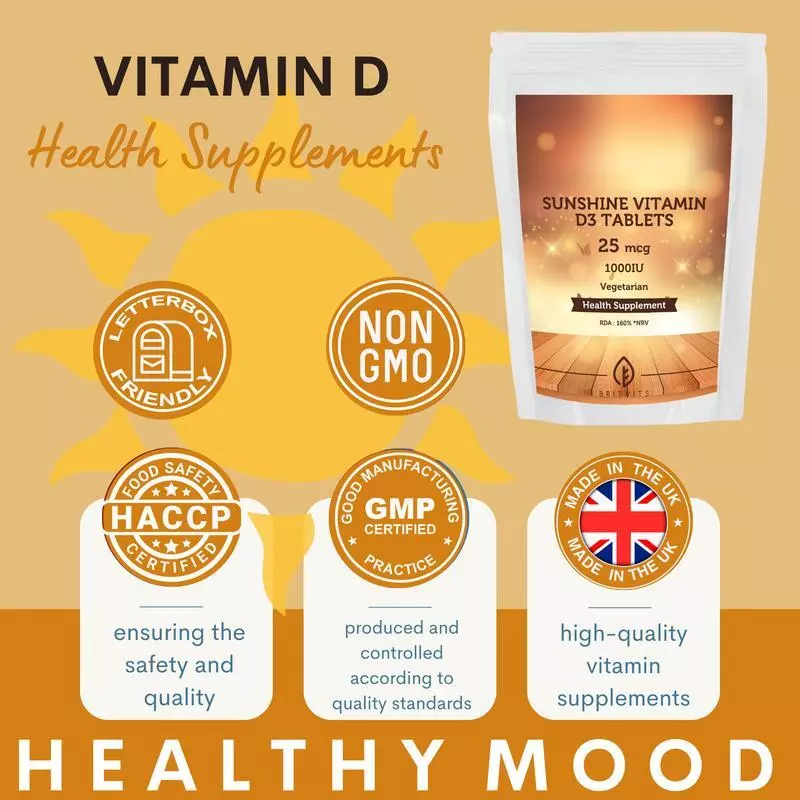 Sunshine Vitamin D3 1000iu 25mcg 30 Tablets BRITISH VITAMINS