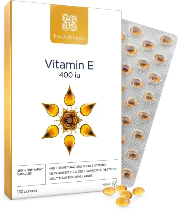 Healthspan Vitamin E 400iu | High Strength Formula to Combat Cell Damage | Sour