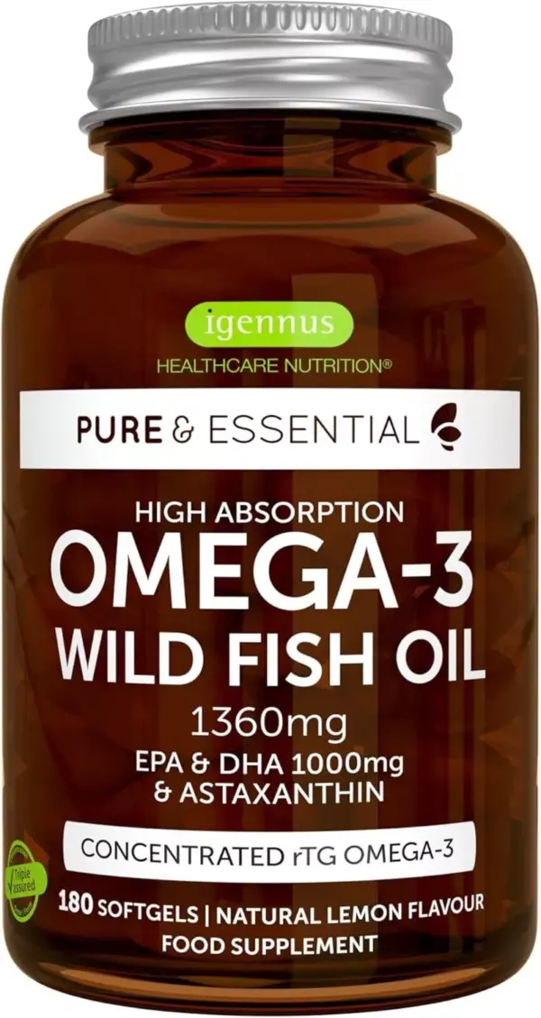 Omega-3 Wild Fish Oil & Astaxanthin, Highest Grade Triglyceride Form rTG Omega-