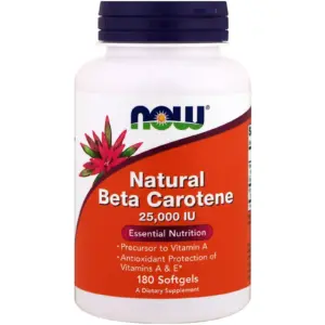 Natural Beta Carotene 25,000IU by Now Foods 180 Softgels Antioxidant