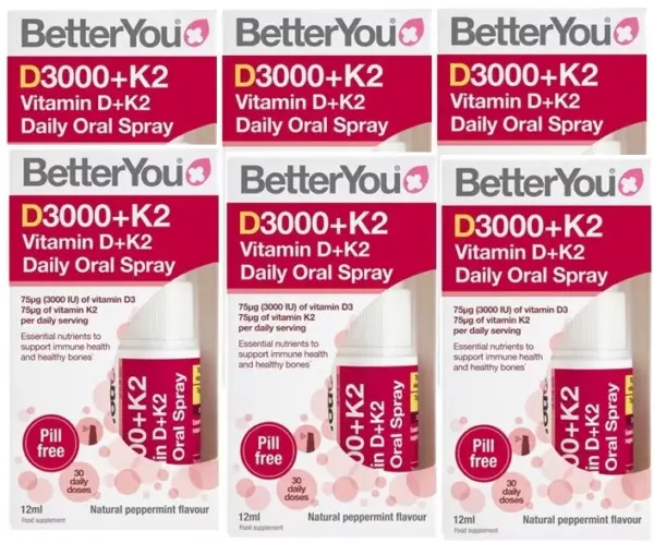 Vitamin D3 plus K2 daily oral spray (6 pack)