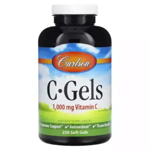 Carlson Labs C-Gels 1000mg Vitamin C Softgels for Immune Support 250
