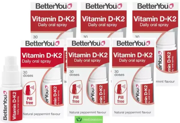 BetterYou Vitamin D3000+K2 Oral Spray for Healthy Bones and Immune system 6 Pk