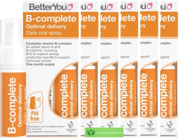 BetterYou B-Complete Oral Spray Contains 8 B Vitamins inc B12 for Energy 6 PK