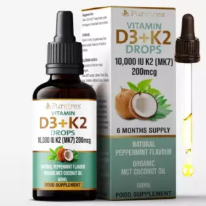 Vitamin D3 10,000iu + K2 200mcg MK7 Coconut Oil High Strength Drops 60ml D3 + K2