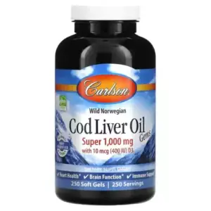 Carlson Labs Wild Norwegian Cod Liver Oil Gems 1000mg 250 Softgels