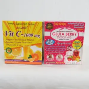 Gluta Berry 200000MG + Acorbic Vitamin C 1000MG Powder Mix Drink Duo For Skin